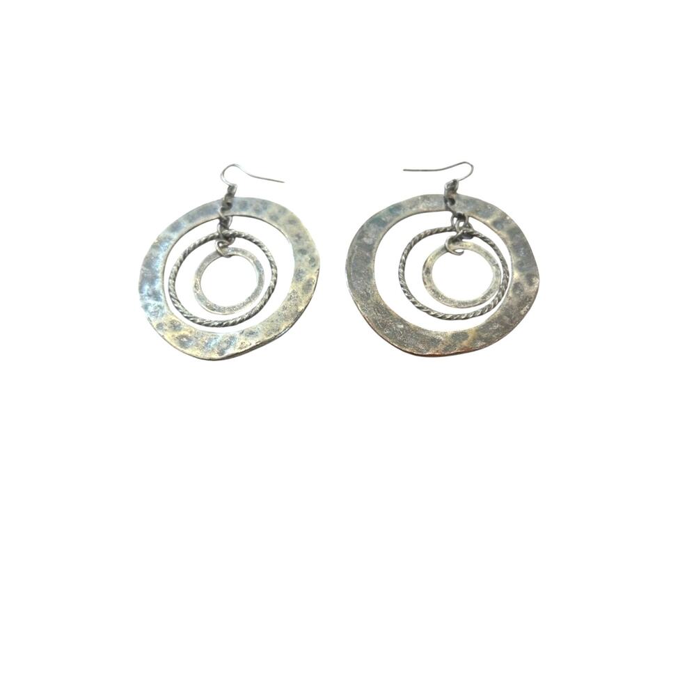 Boho Hammered Multi-Ring Drop Earrings in Antiqued silver